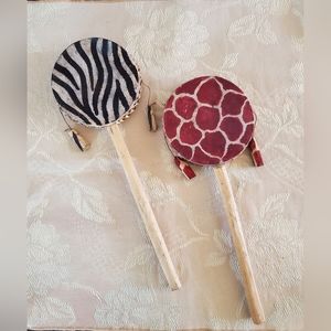 Vintage Animal Print African Tic Toc Drum Set of 2